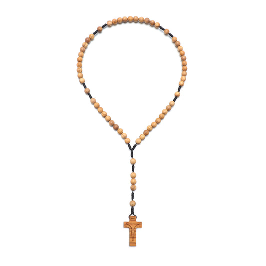 Full olive wood five-decade rosary with carved crucifix