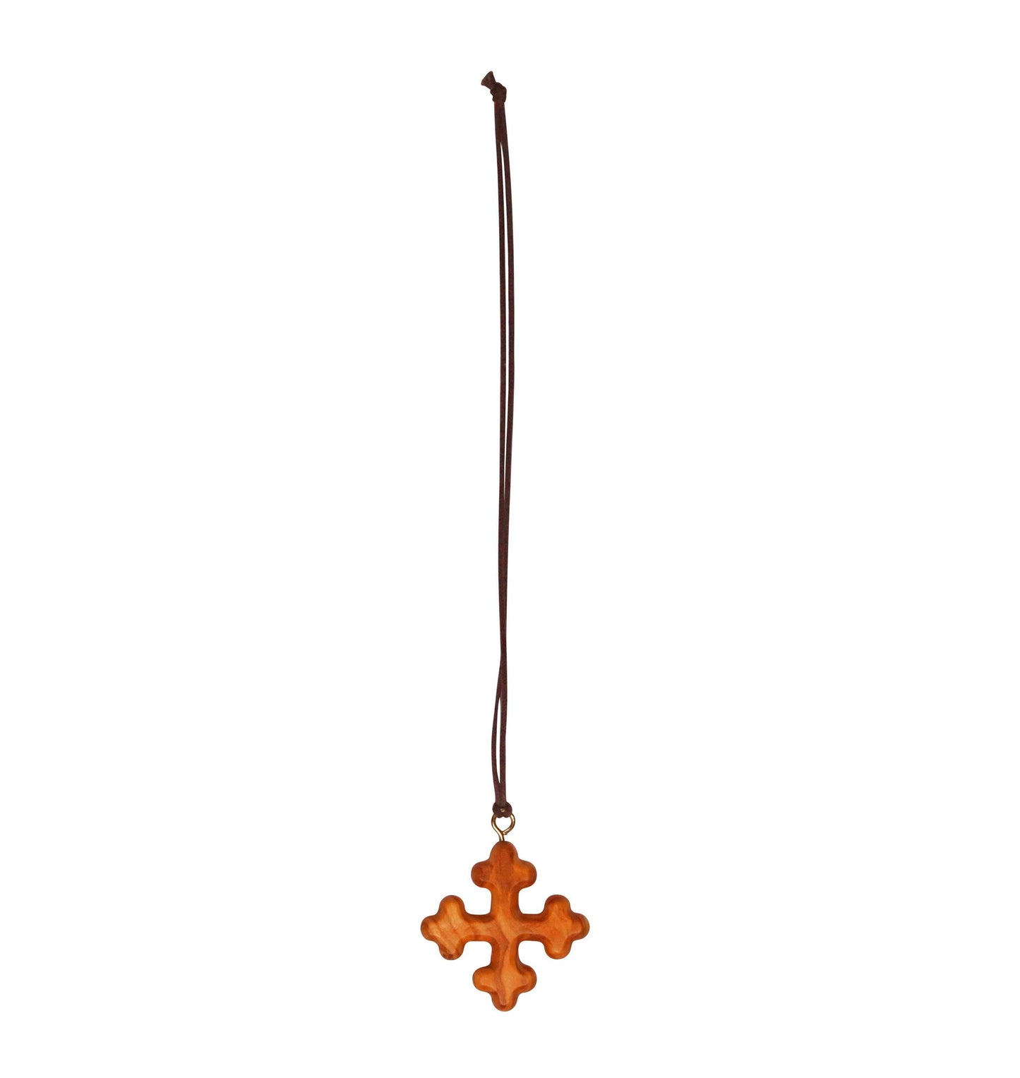 Triad-Tip Olive Wood Greek Orthodox Cross Necklace With Cord