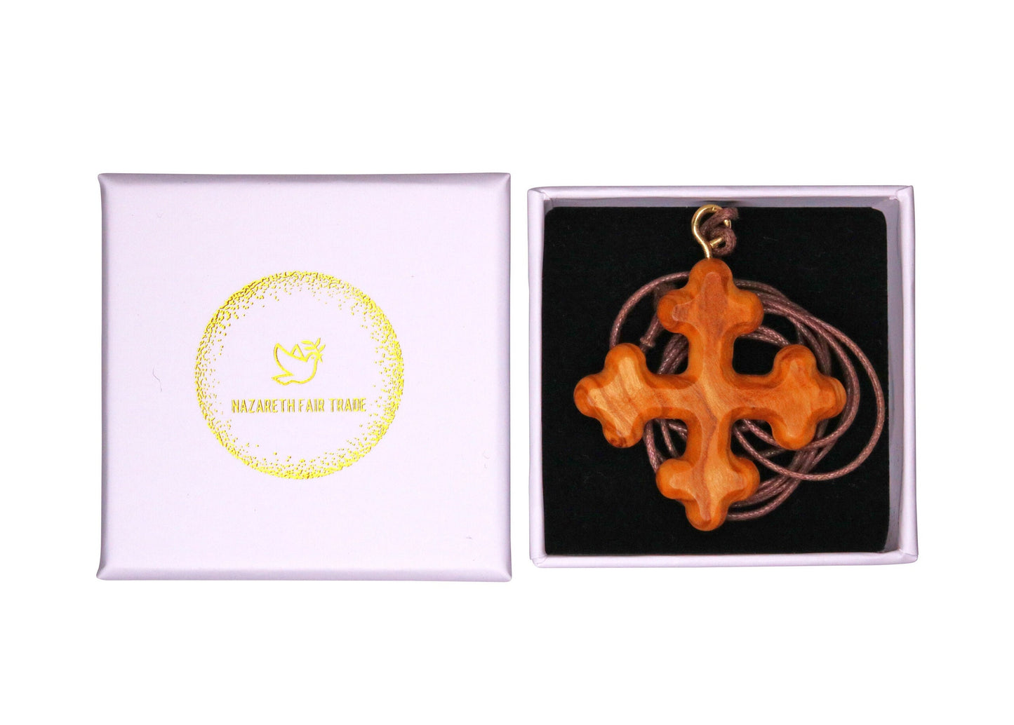 Triad-Tip Olive Wood Greek Orthodox Cross Necklace in Gift Box