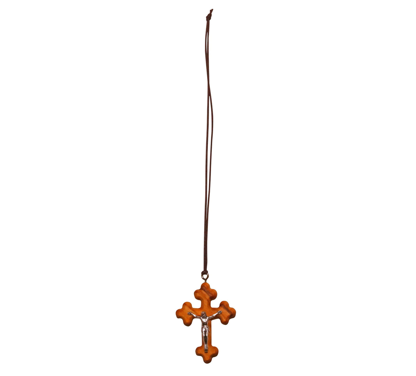Trinity Waves Olive Wood Crucifix with Silver Christ Full Length