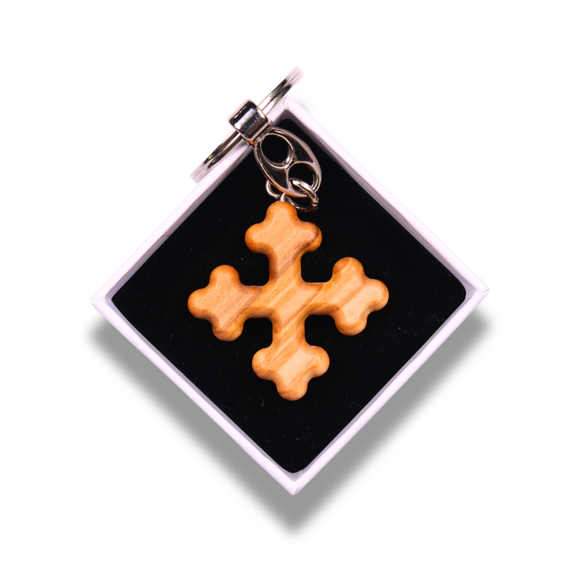Triune Olive Wood Cross Keychain In Gift