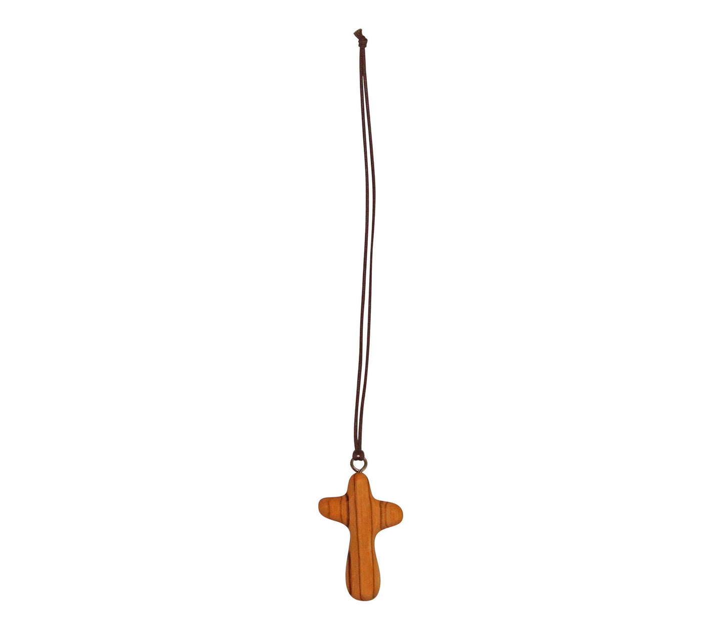 Unique Curved Artisanal Olive Wood Cross Necklace Full Length