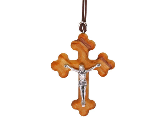 Nazareth Fair Trade Trinity Waves Handmade Olive Wood Crucifix with Silver Essence