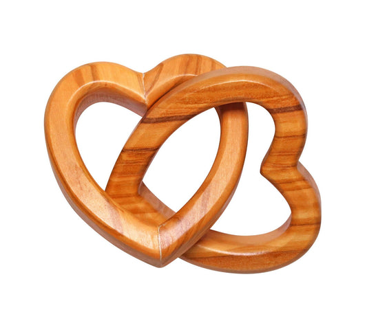 Nazareth Fair Trade Entwined Hearts Olive Wood Sculpture – Love Symbol Handmade In Nazareth, Artisanal Interlocking Heart Decor