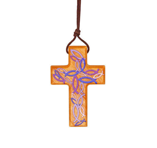 Nazareth Fair Trade Handmade "Fisherman's Faith" Olive Wood Cross Pendant Necklace
