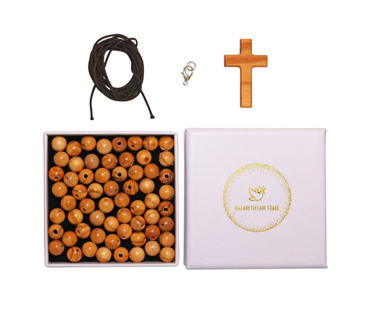 Nazareth Fair Trade Prayer Rosary DIY Kit - Handmade Olive Wood Beads and Cross Crafting Set for Personal Devotion & Community Crafting