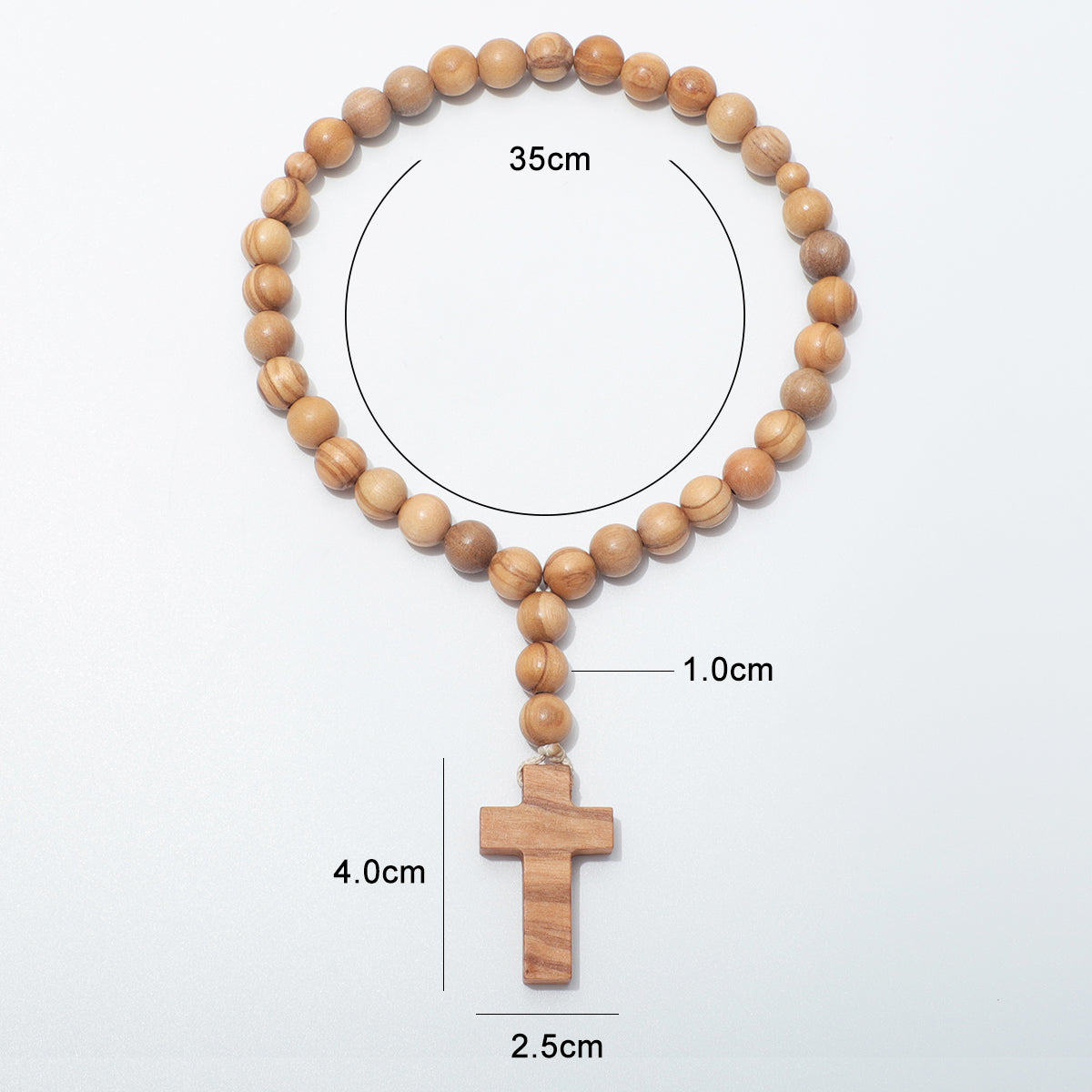 Jesus Prayer Beads dimensions showing a 35 cm loop, 10 mm beads and a 4 by 2.5 cm cross
