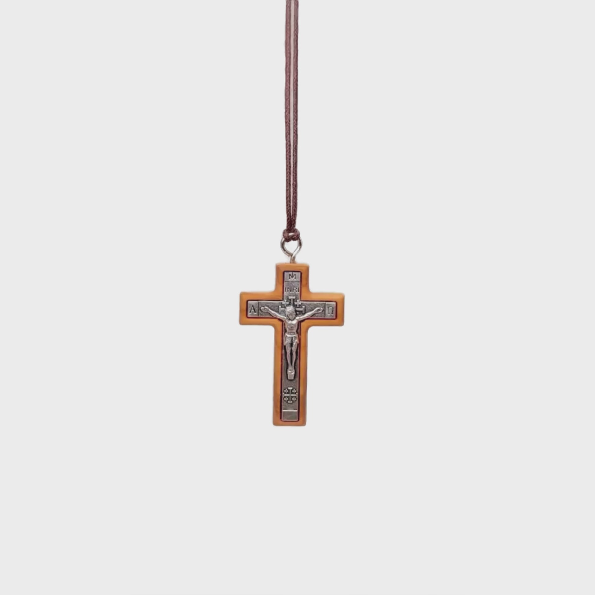 Metal olive wood crucifix necklace Video
