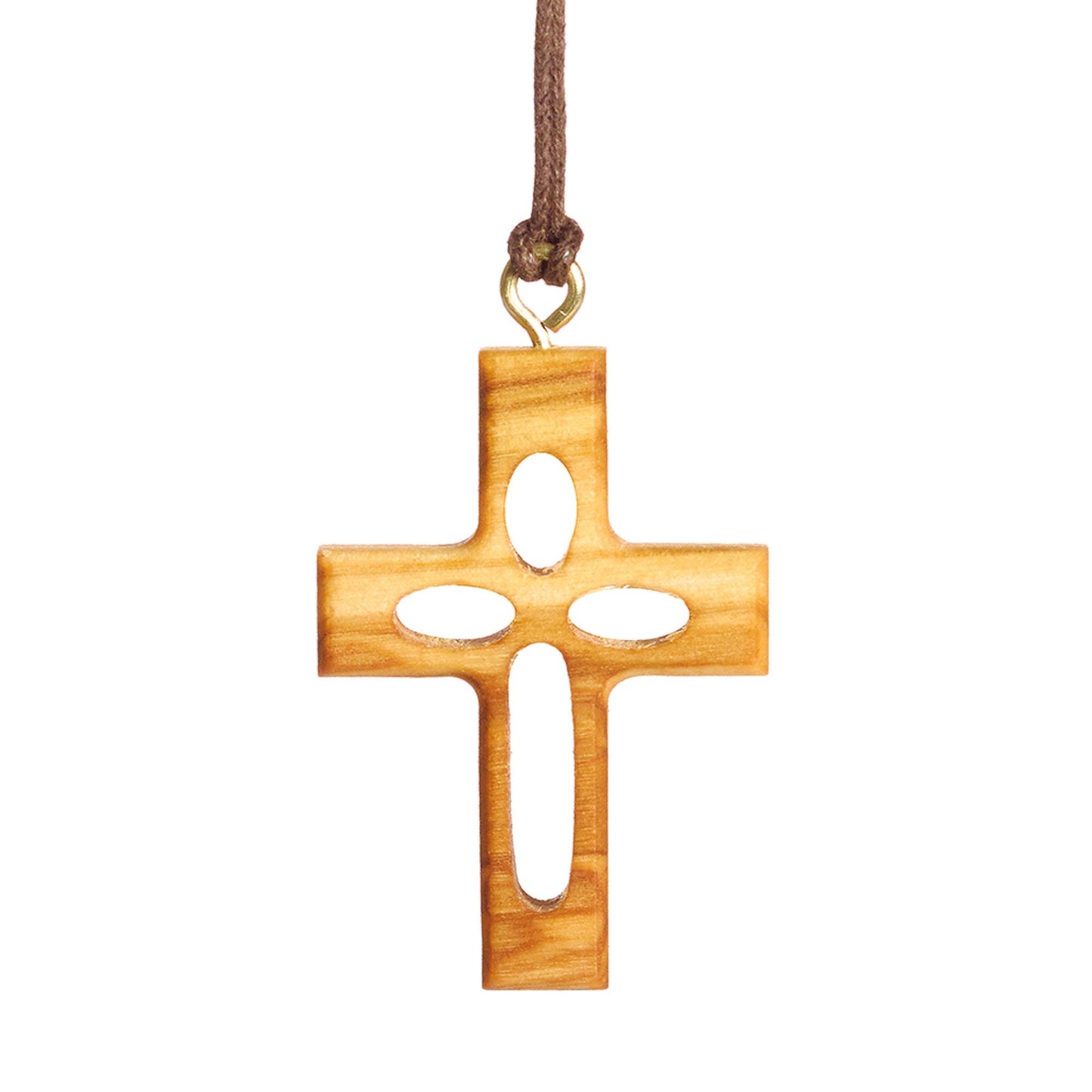 Hollow Olive Wood Crucifix Necklace Close Up