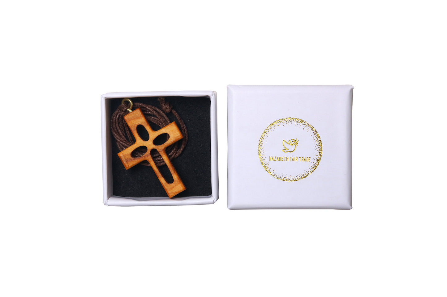 Hollow Olive Wood Crucifix Necklace In Gift Box