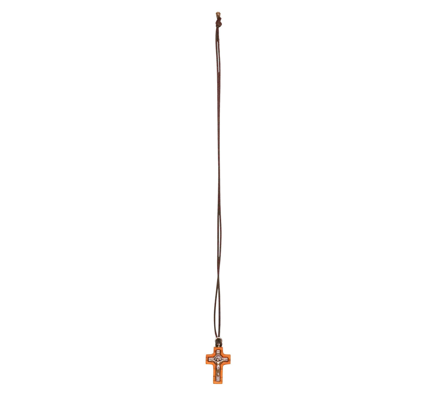 Modest Olive Wood & Silver Toned Metal Crucifix Necklace Full Length