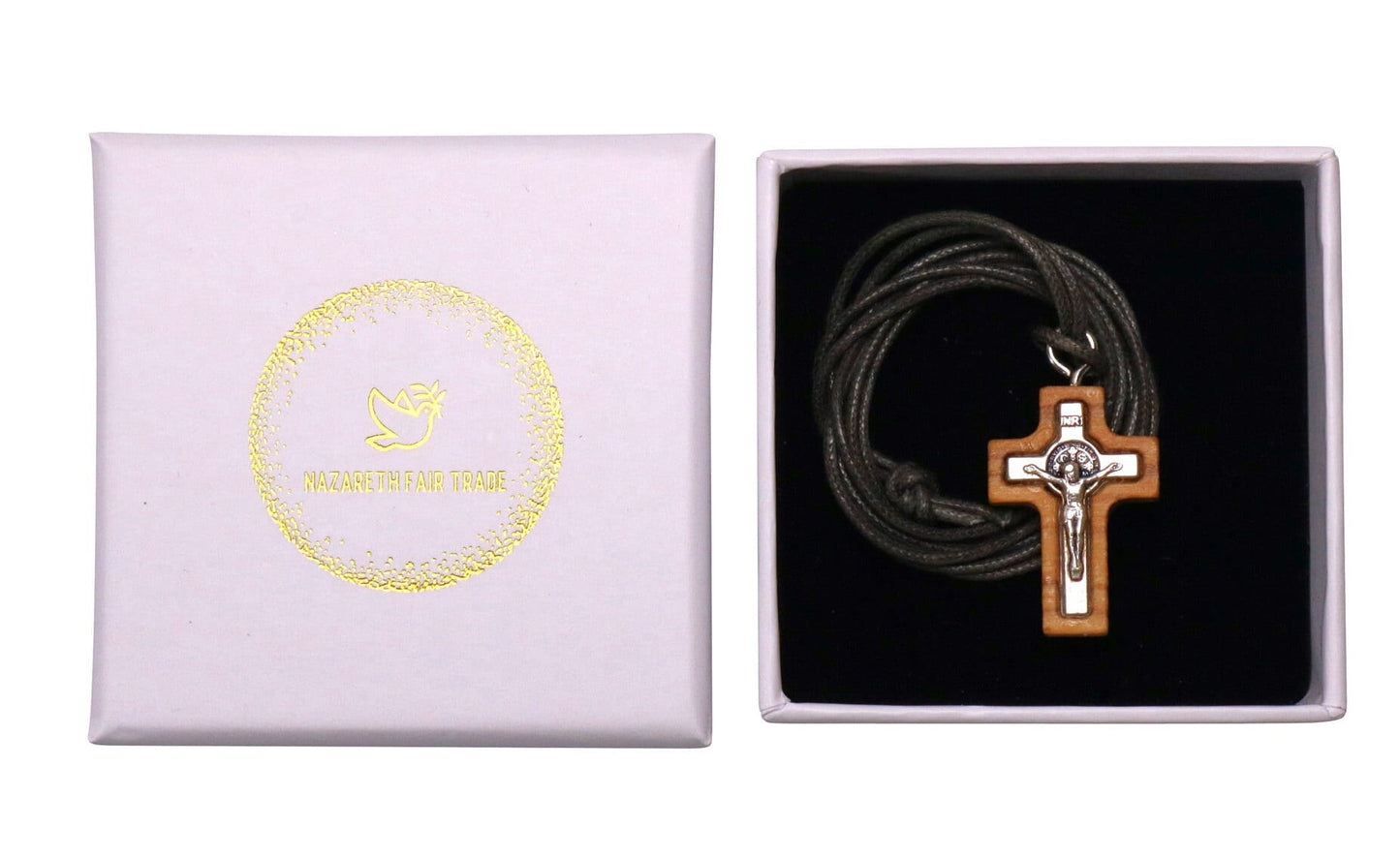 Modest Olive Wood & Silver Toned Metal Crucifix Necklace In Gift Box
