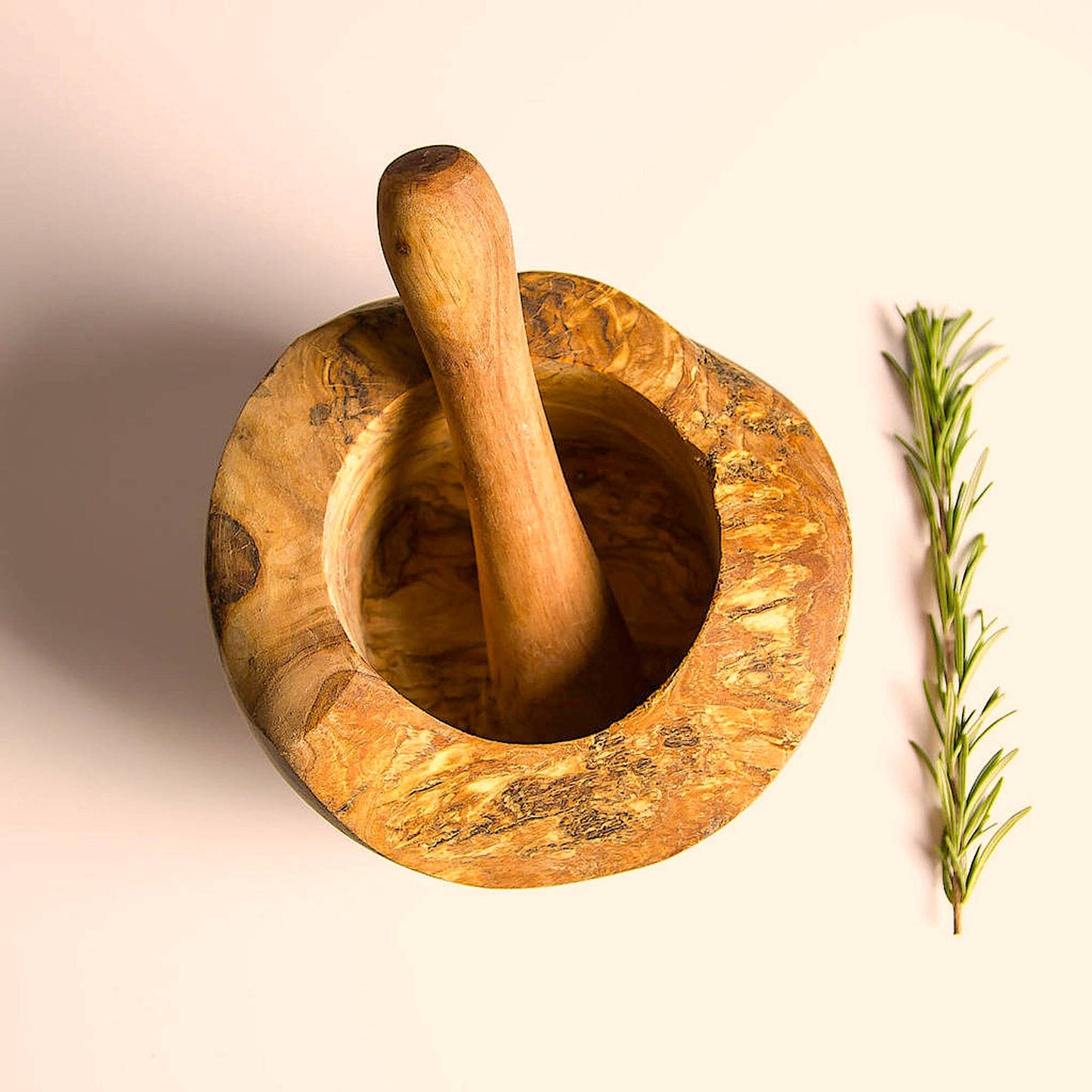 Olive Wood Mortar & Pestle Top View