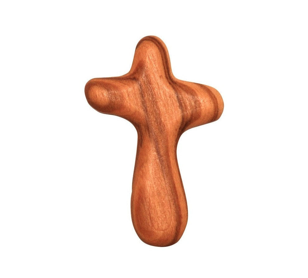 Olive Wood Pocket Prayer Cross Close Up