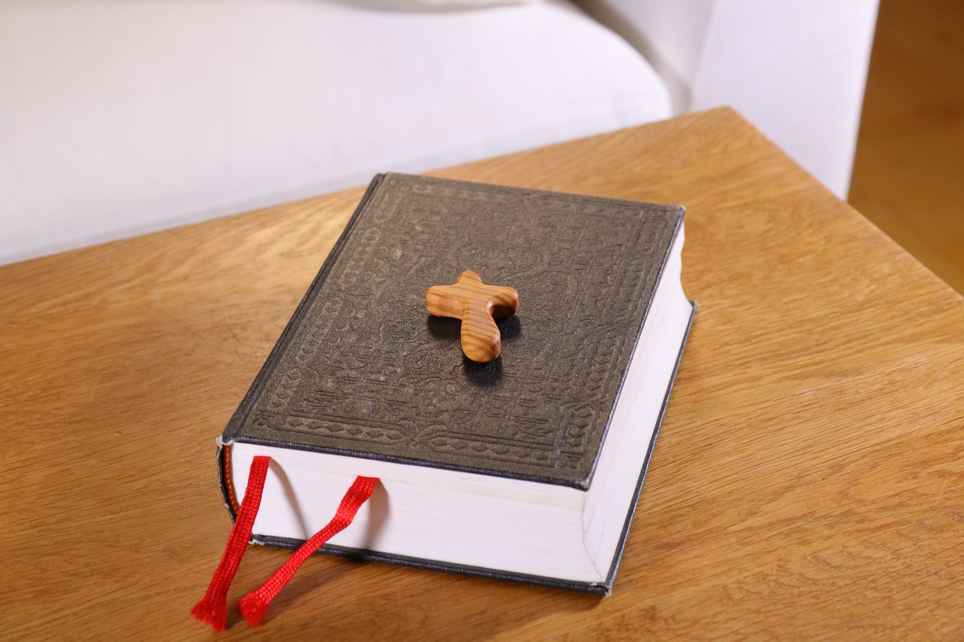 Olive Wood Pocket Prayer Cross On Bible