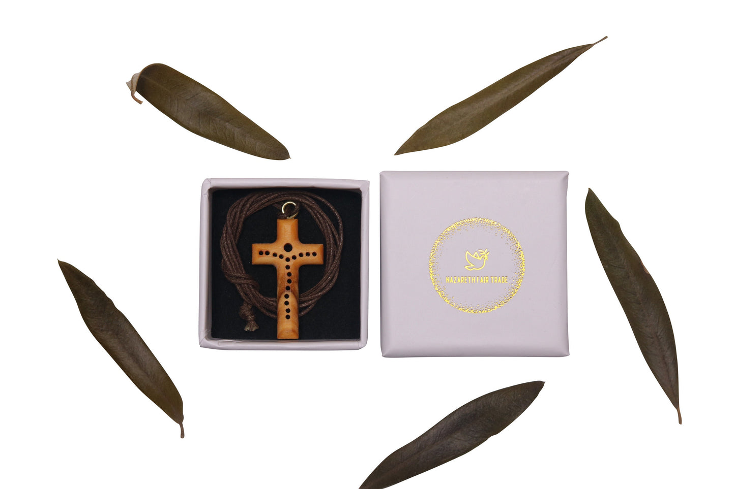 Unique Handmade Olive Wood Cross Necklace In Gift Box