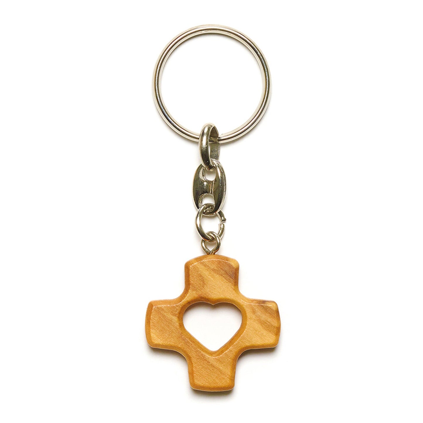 Heart cross olive wood keychain handmade in Nazareth
