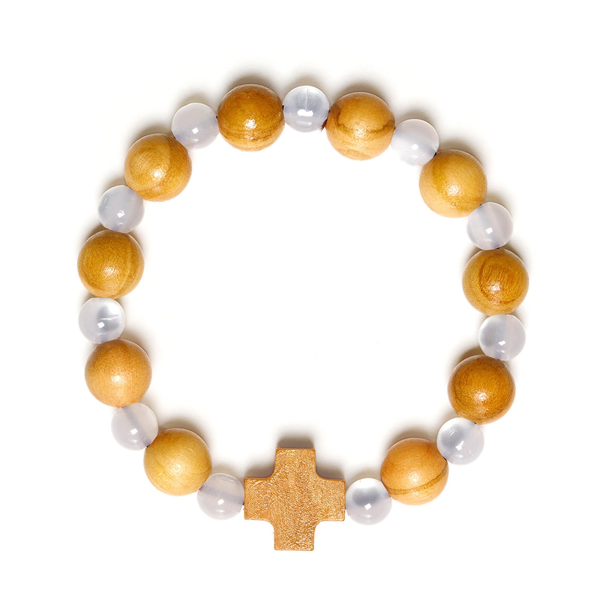 Olive wood beads cross bracelet handmade in Nazareth - NazarethFairTrade