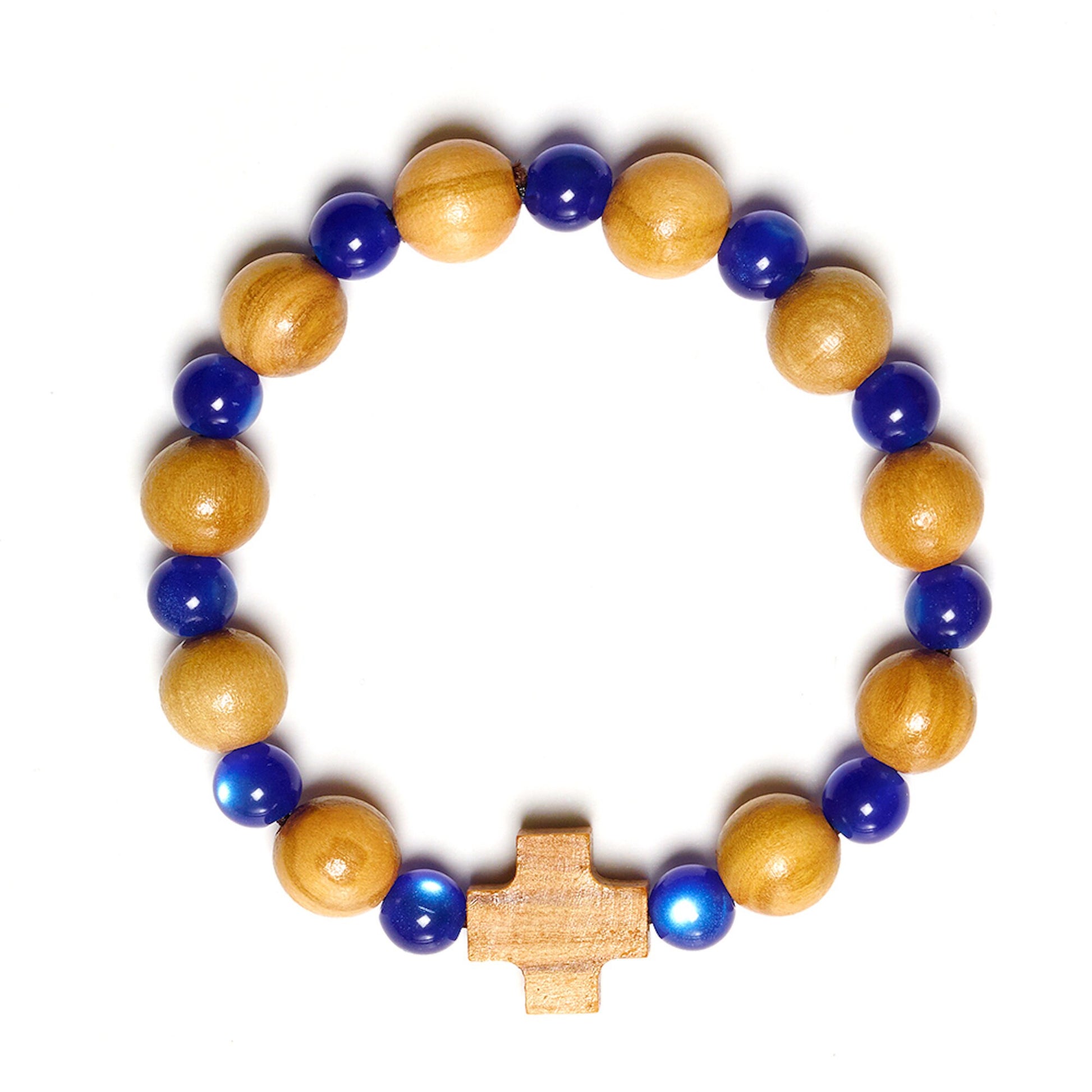 Olive wood beads cross bracelet handmade in Nazareth - NazarethFairTrade