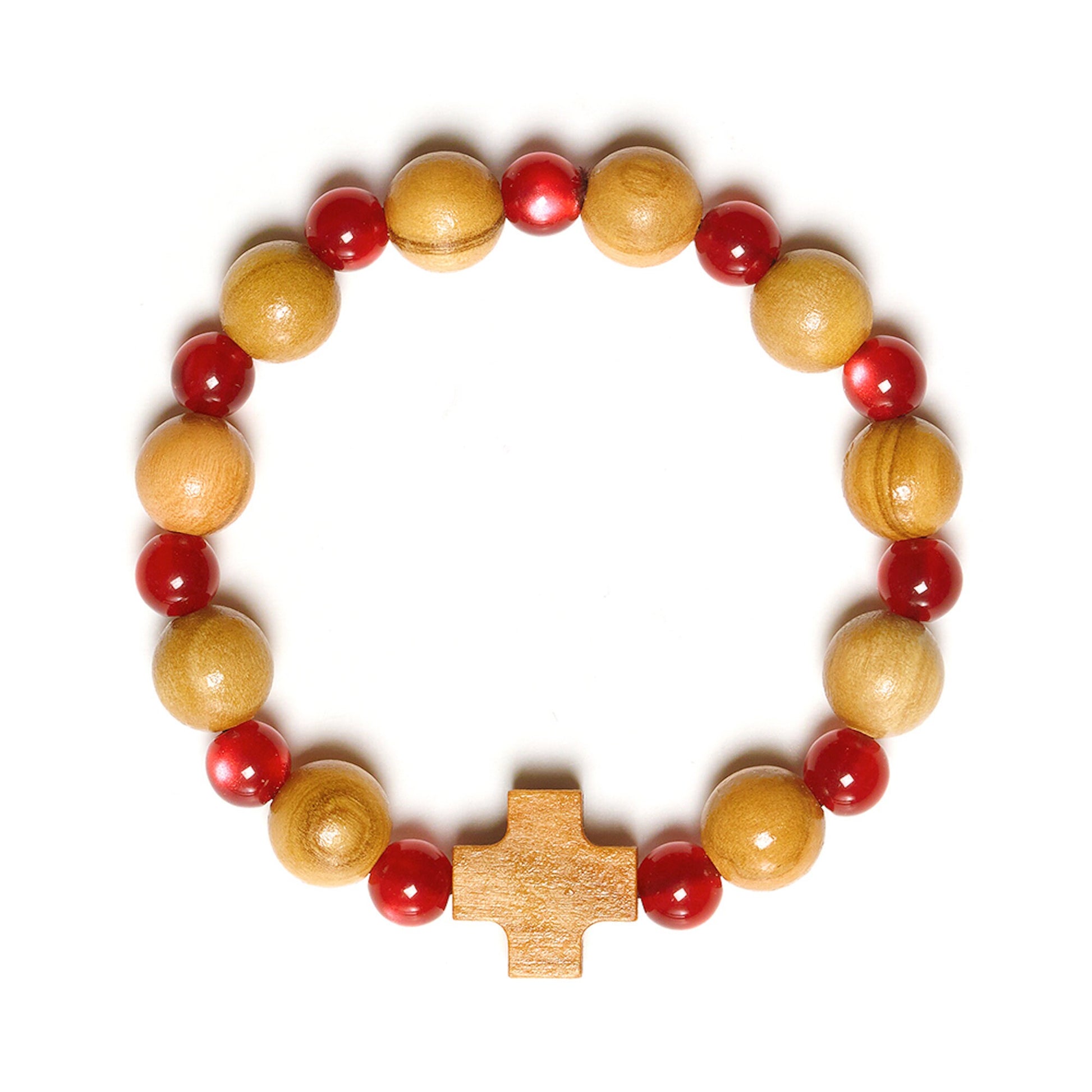 Olive wood beads cross bracelet handmade in Nazareth - NazarethFairTrade
