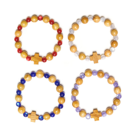 Olive wood beads cross bracelet handmade in Nazareth