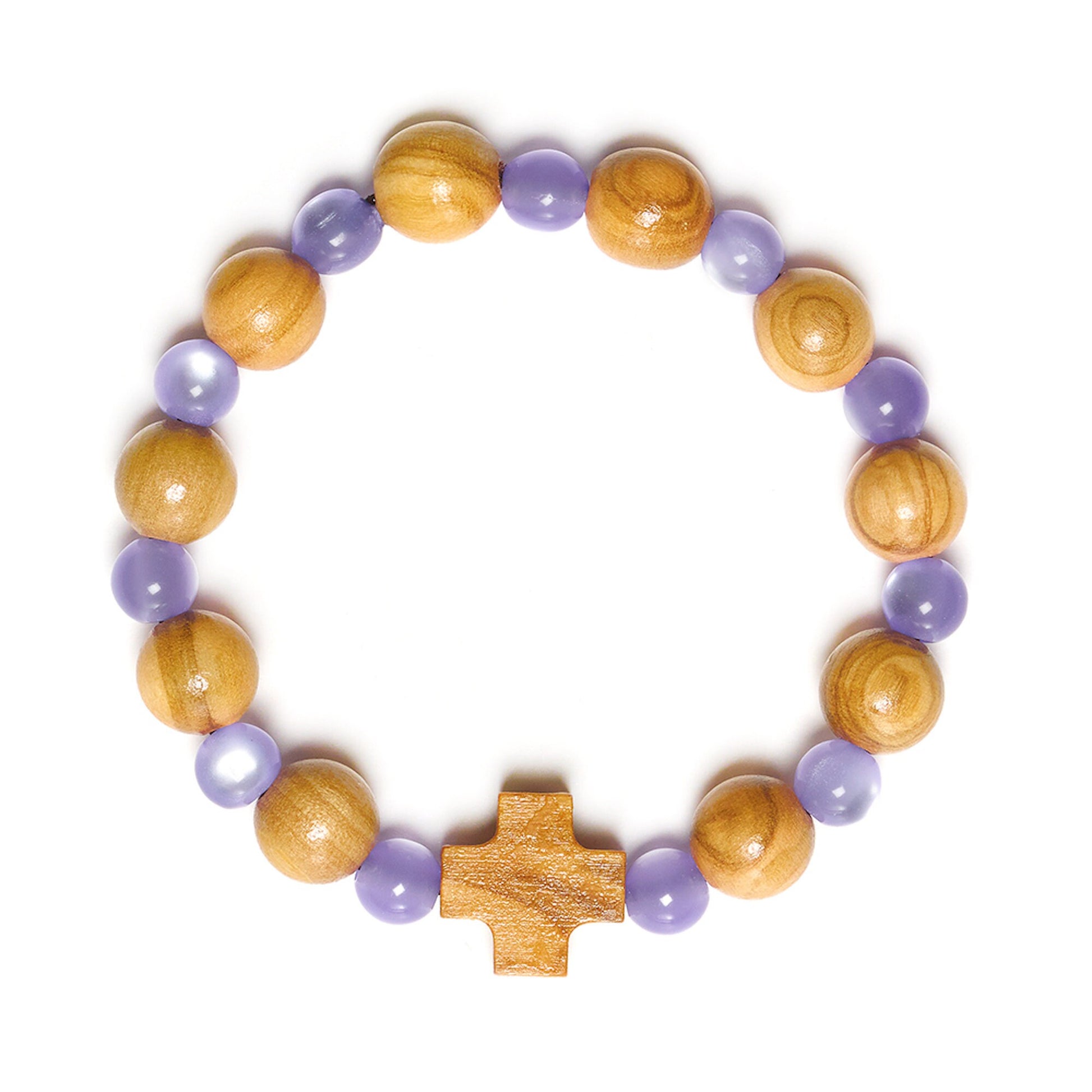 Olive wood beads cross bracelet handmade in Nazareth - NazarethFairTrade