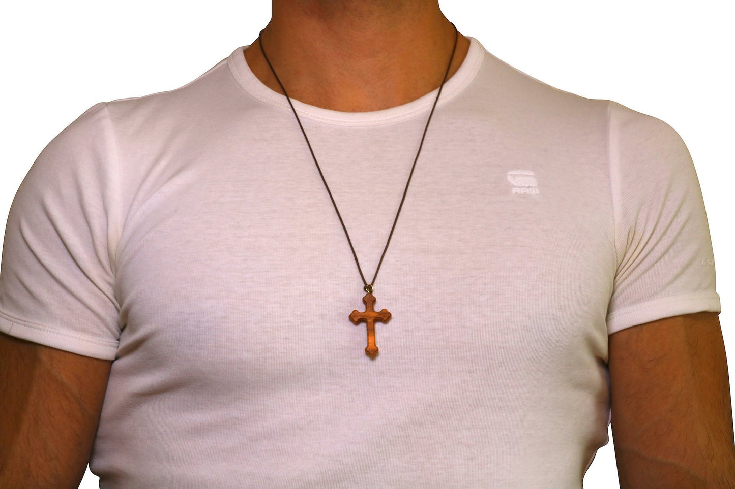 Orthodox cross olive wood necklace pendant handmade in Nazareth For Men, Women, Boys & Girls