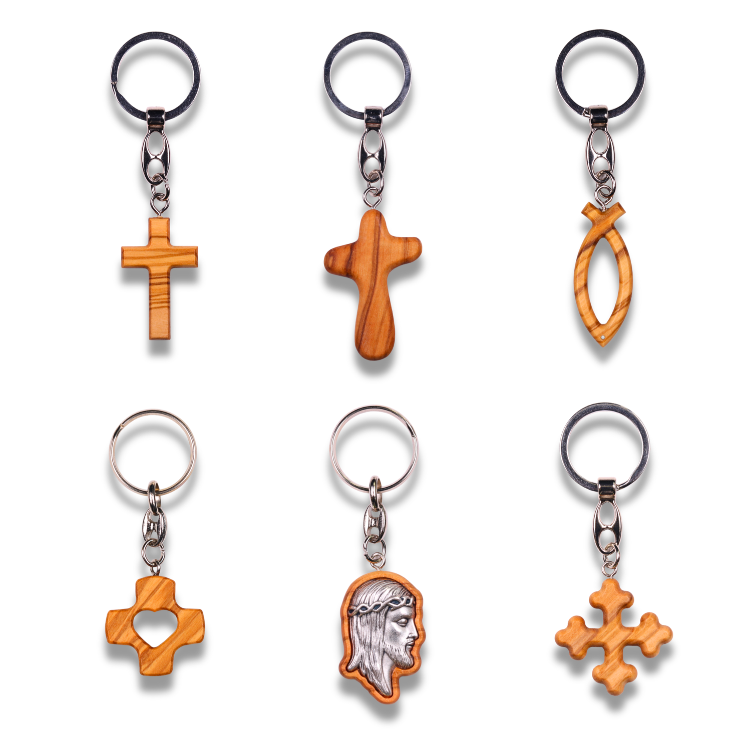 Collection of six Olive Wood keychains made in Nazareth