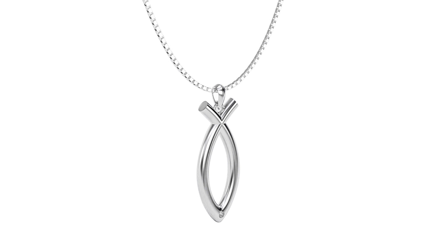 925 Sterling Silver Ichthus Fish Necklace Angled