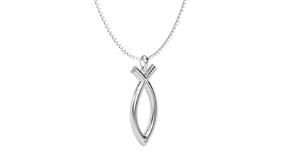 925 Sterling Silver Ichthus Fish Necklace Angled