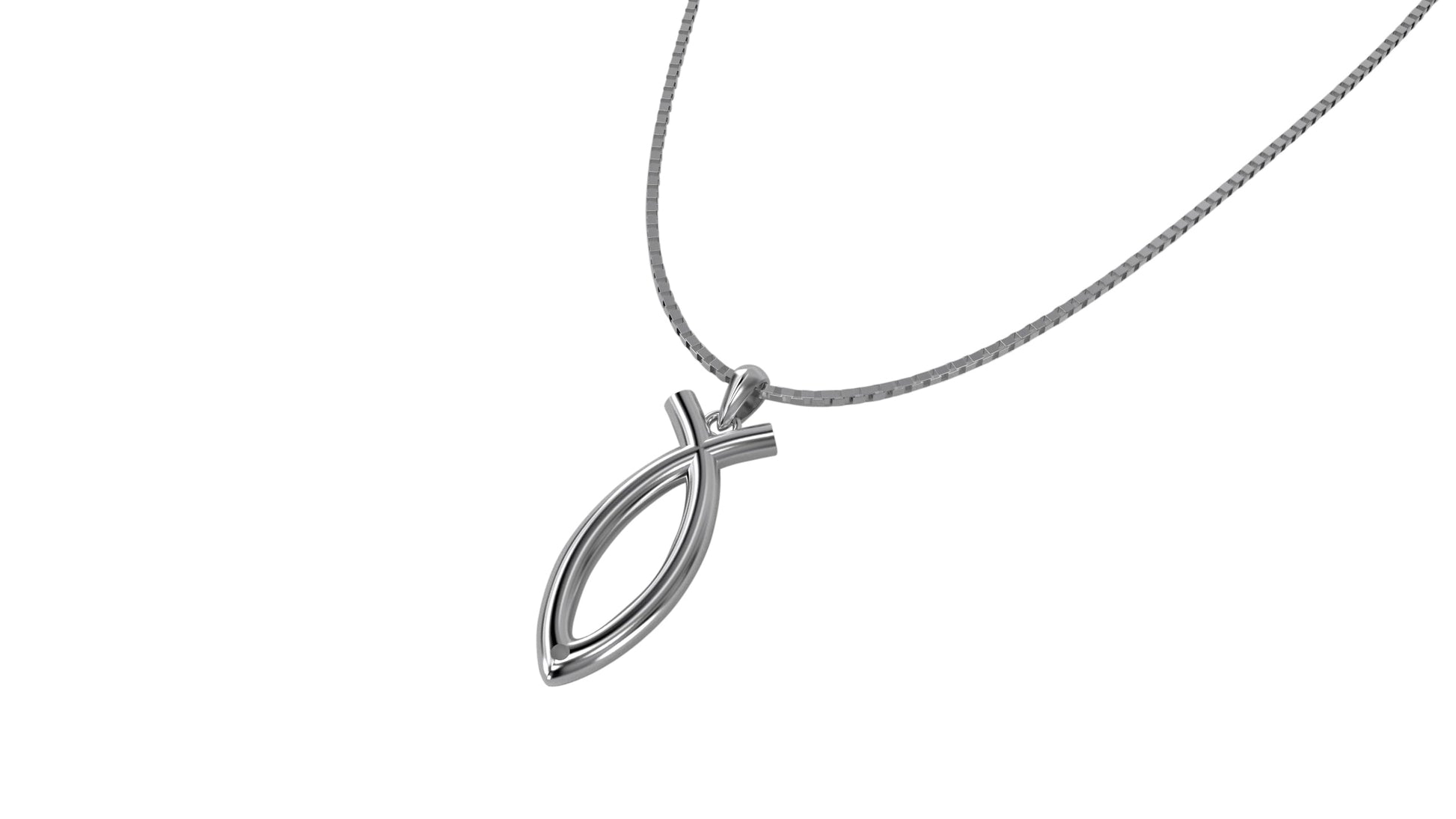 925 Sterling Silver Ichthus Fish Necklace Layed Down
