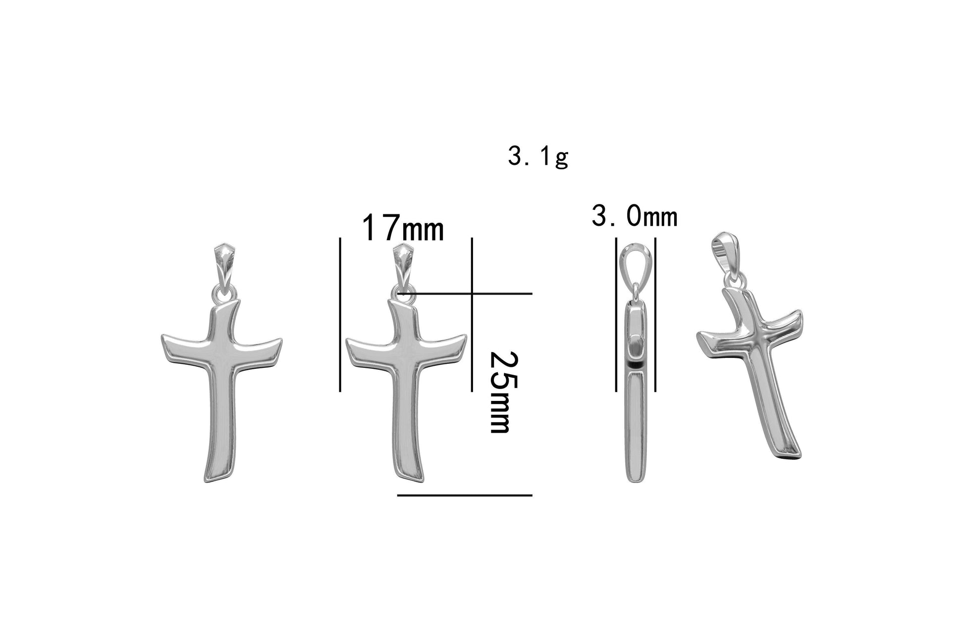 925 Sterling Silver Wavy Cross Necklace Measurements