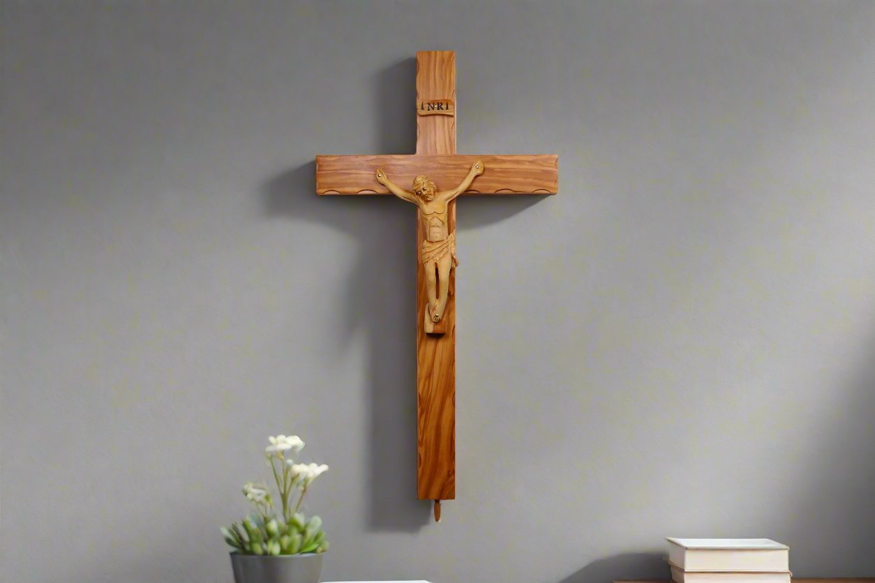 Altar Olive Wood Crucifix Hanging On Wall