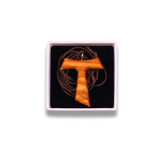 Berith Olive Wood Tau Cross Necklace in gift box