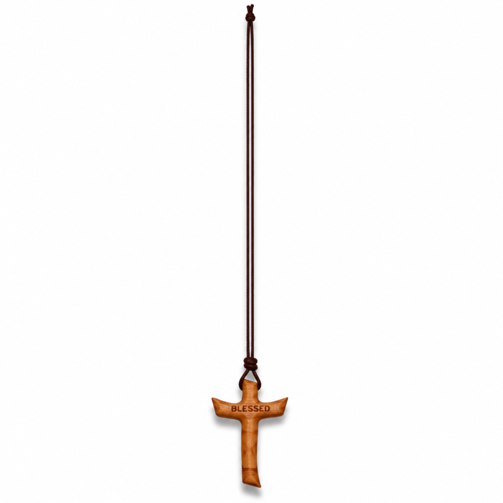 Blessed Olive Wood Cross Necklace Full Length