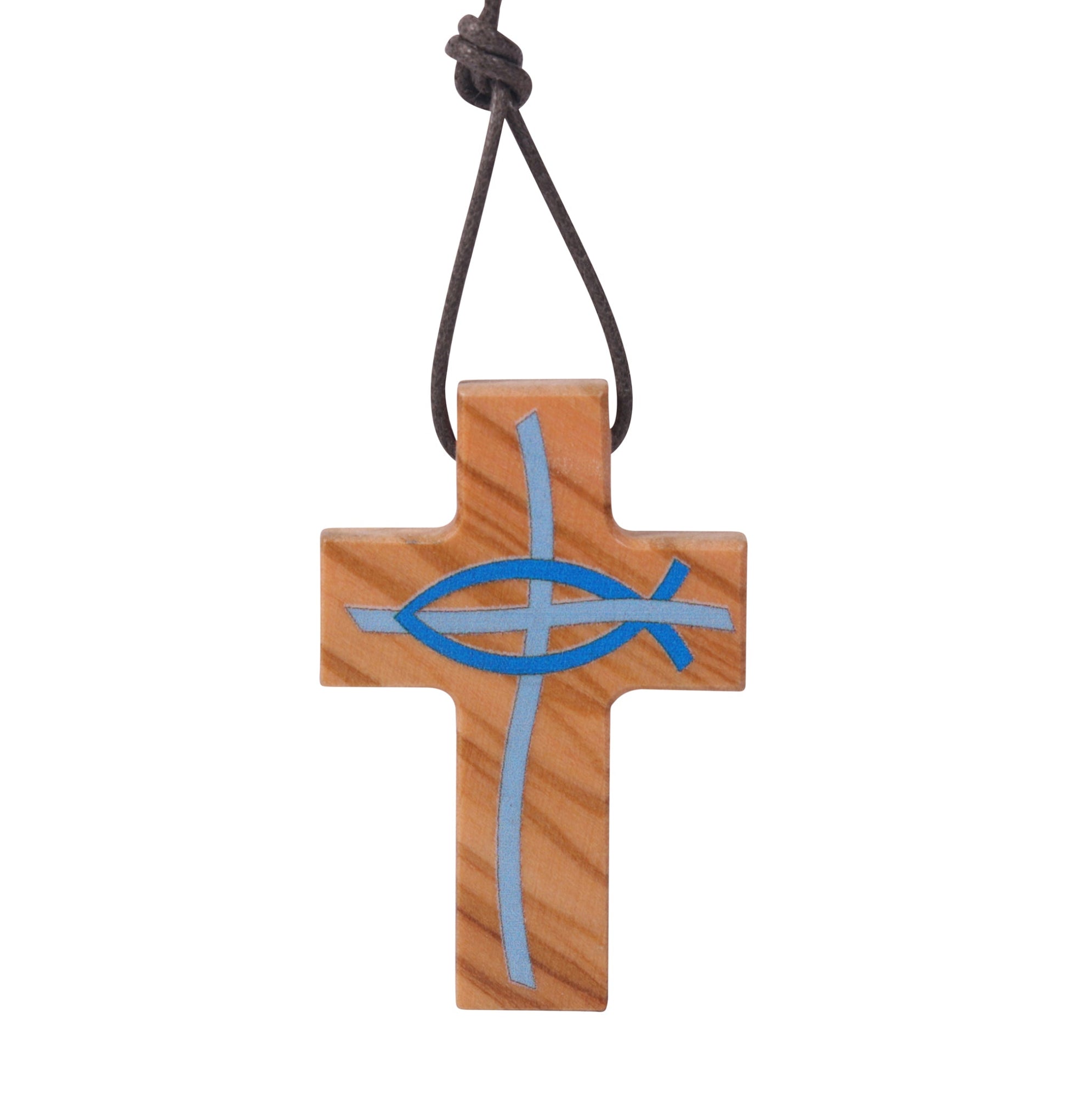 Blue Ichthus Cross Necklace Close Up