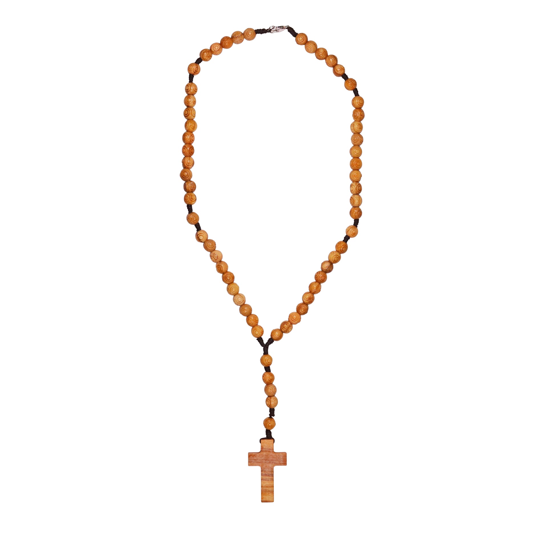 Carved Olive Rosary Necklace Full Length