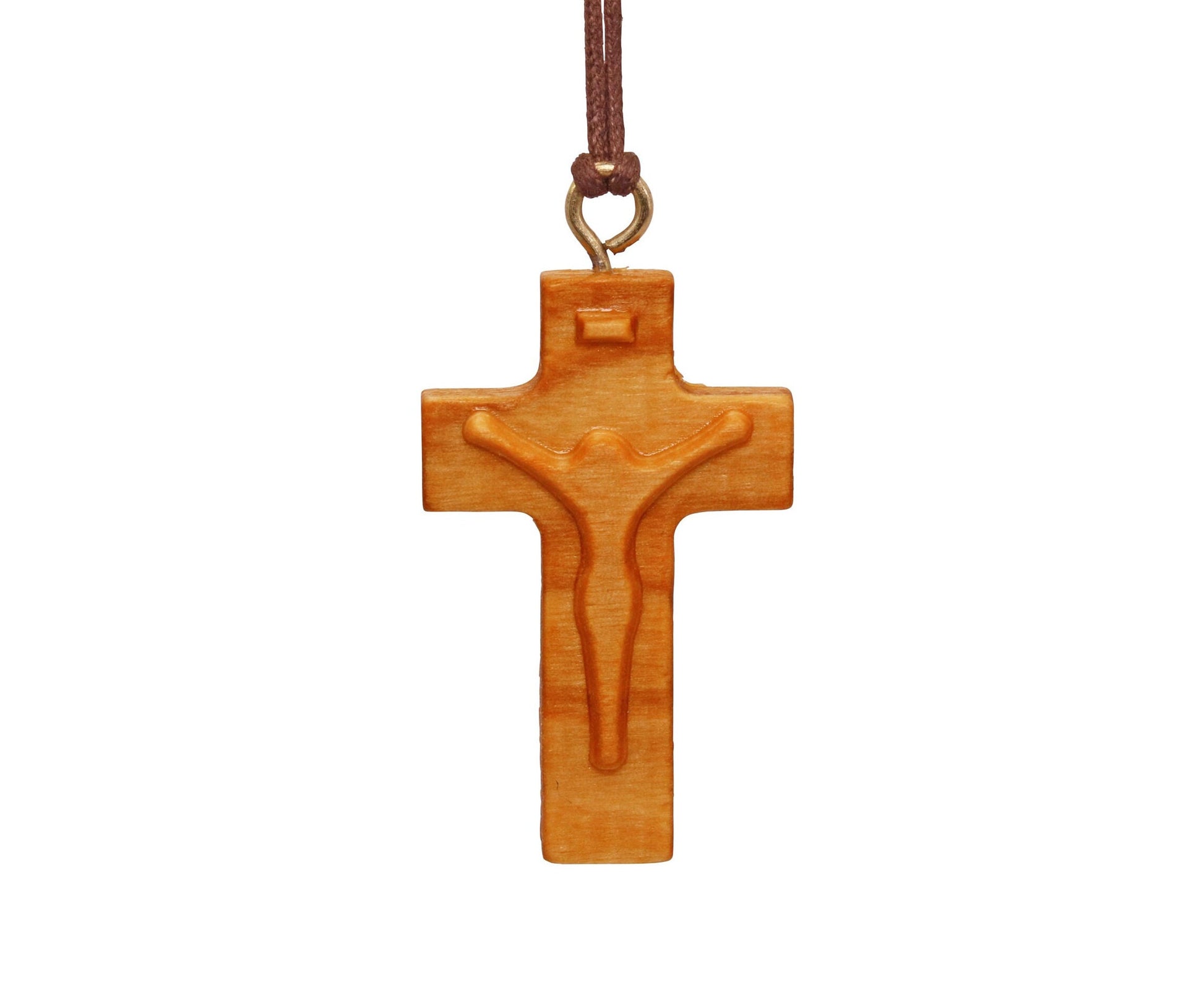 Christ Silhouette Olive Wood Cross Necklace Close Up