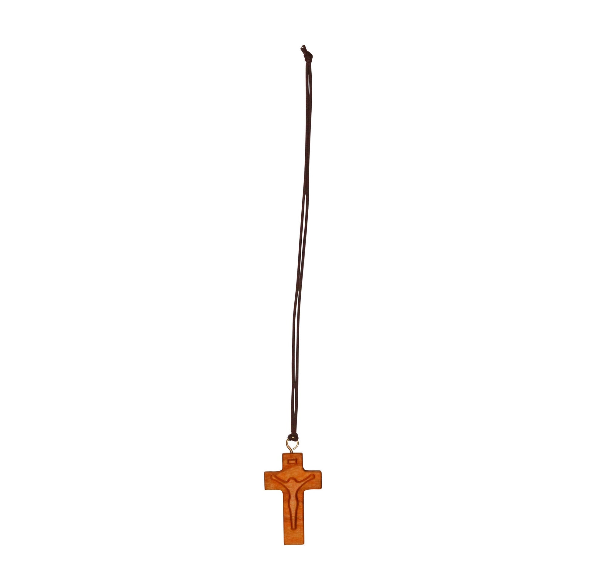 Christ Silhouette Olive Wood Cross Necklace Full Length