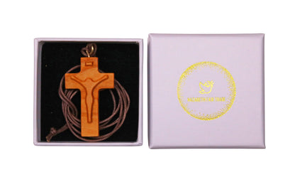 Christ Silhouette Olive Wood Cross Necklace In Gift Box