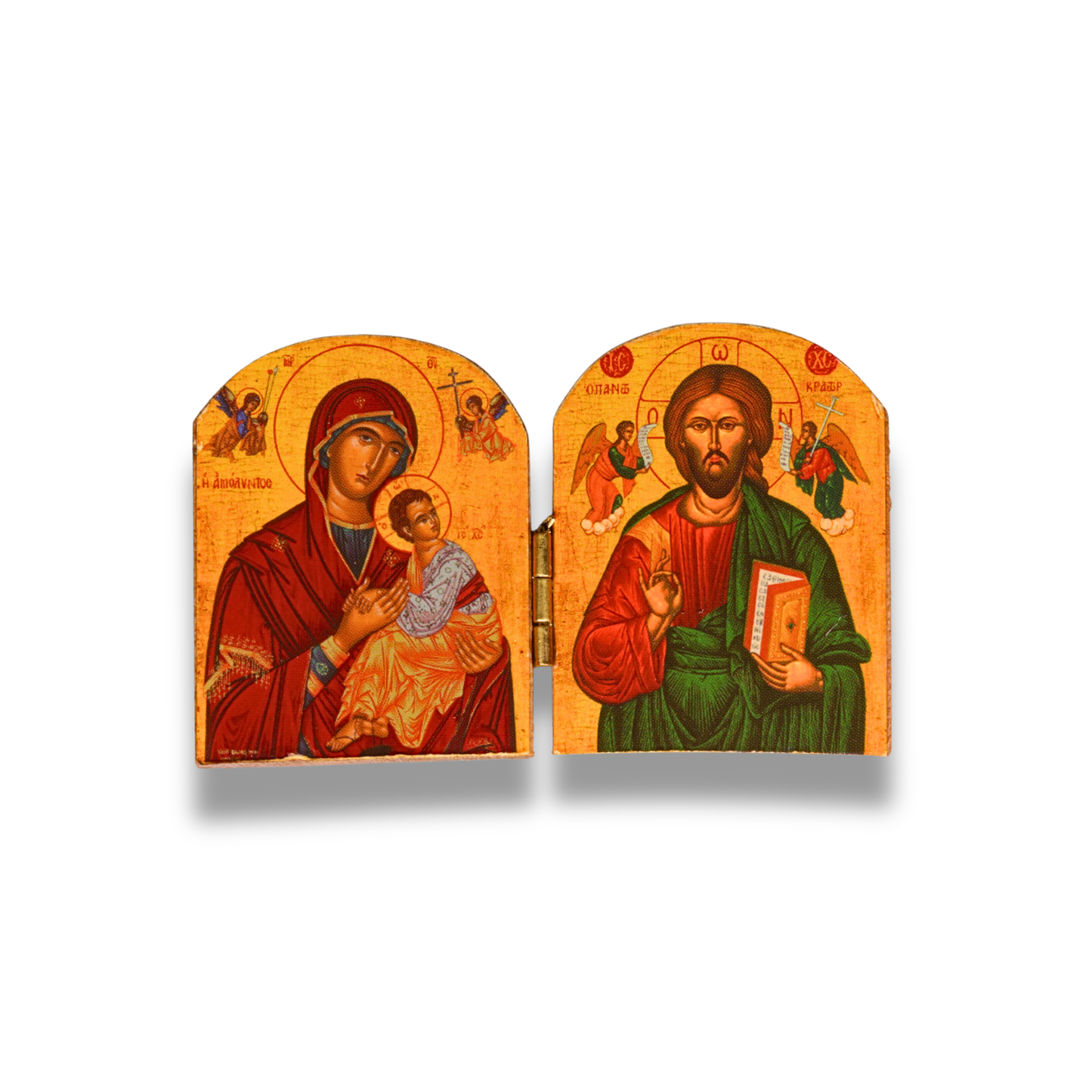 "Divine Pair" Byzantine Diptych Icon with Christ and Virgin Mary