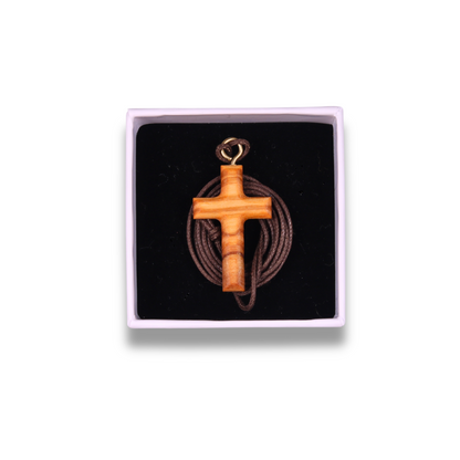 Classic Olive Wooden Cross Necklace In Gift Box