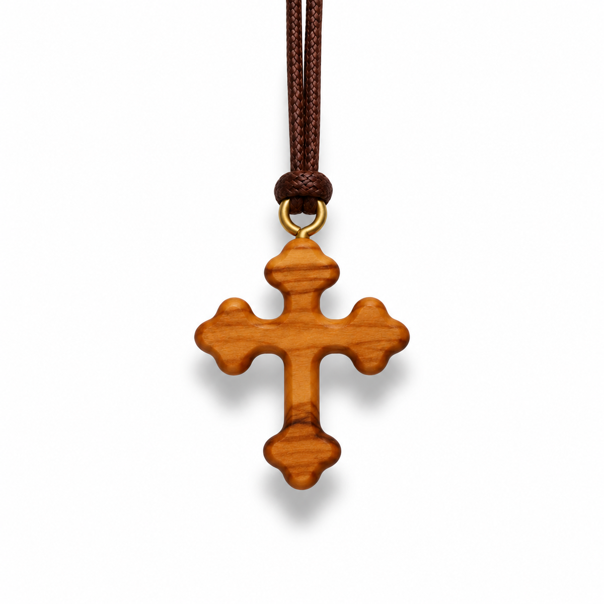 Detail view of Original Olive Wood Orthodox Cross Necklace