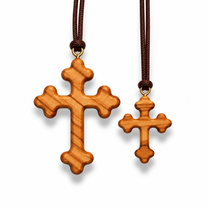 Detail view of Original Olive Wood Orthodox Cross Necklace, alternate view 2