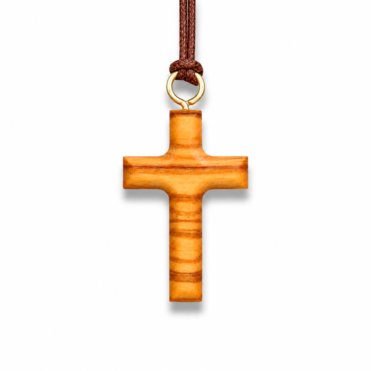 Classic Olive Wooden Cross Necklace close up