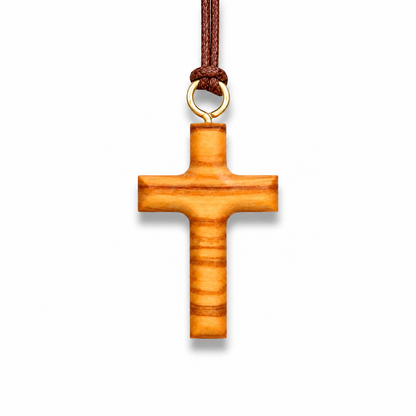 Classic Olive Wooden Cross Necklace close up