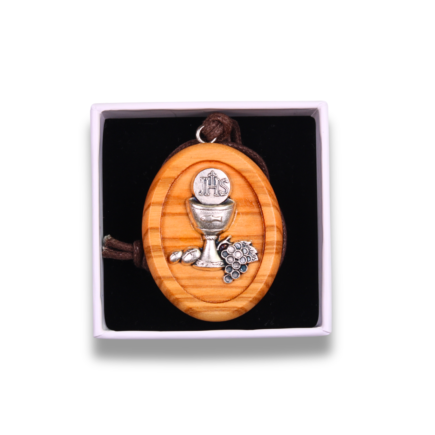 Corpus Christi Olive Wood Pendant Necklace In Gift Box