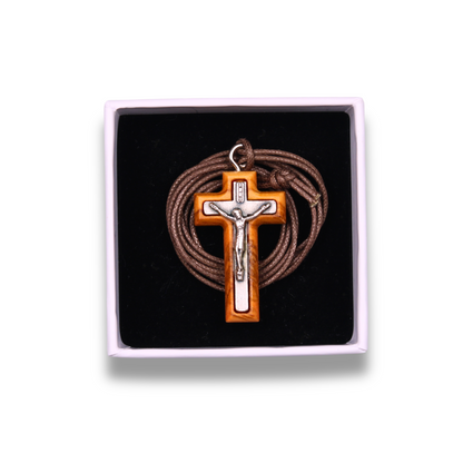 Covenant Olive Wood Cross Necklace In Gift Box