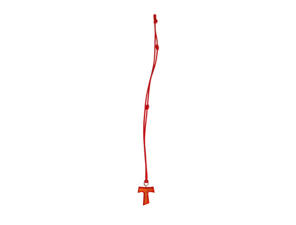 Crimson Love Olive Wood Tau Cross Necklace Full Length