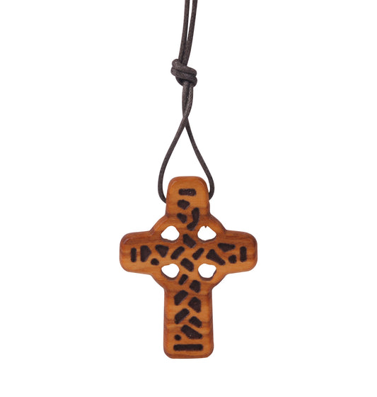 Derekh Cross Olive Wood Necklace Close Up